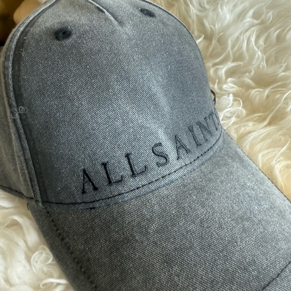 All Saints Logo Embroidery Black Denim wash Baseball Cap Hat*NWT